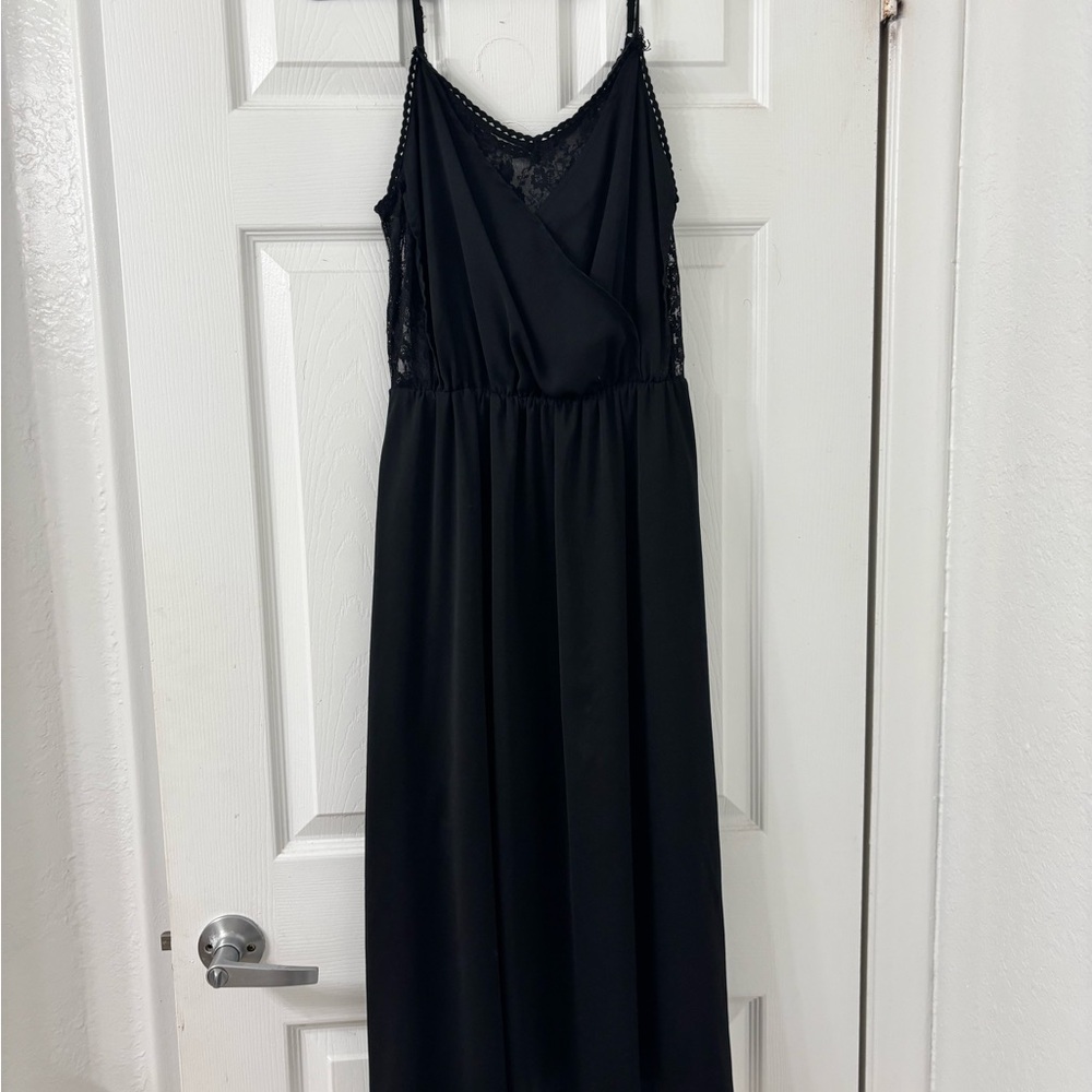 Elegant Black Lace Trim Dress